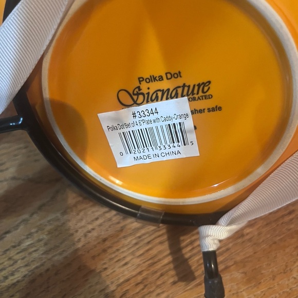 Orange Polka Dot Set of Four Small 6’ Plates w/Caddy - Picture 2 of 11